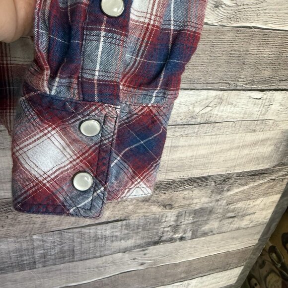 Rock & Roll Cowgirl Western Indian Pearl Snap Long Sleeve Plaid Shirt Sz Medium - Picture 6 of 10